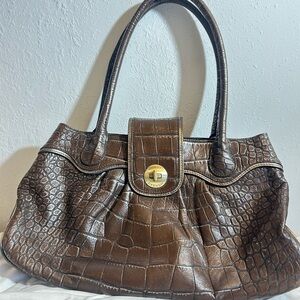 Monsac Brown Crocodile Embossed Shoulder Bag